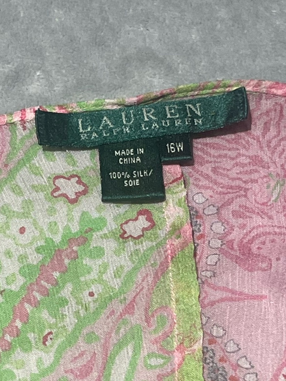 Ralph Lauren Pink and Green Paisley Sheer Blouse, 100% silk , Size, 16 - Picture 3 of 7